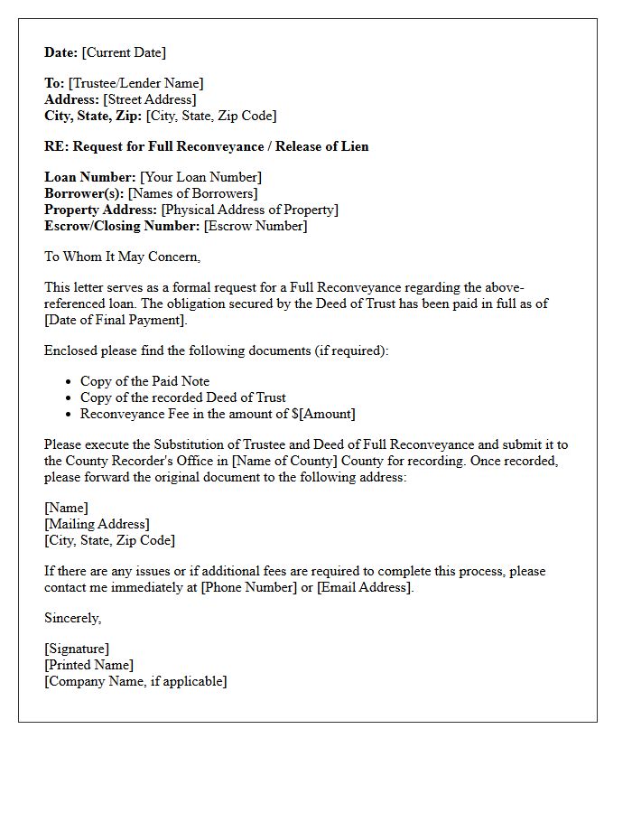 Escrow Payoff Reconveyance Letter
