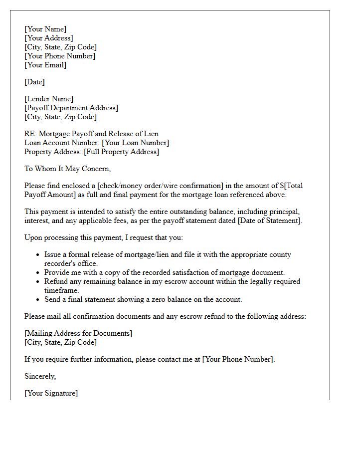 Mortgage Payoff and Release Letter