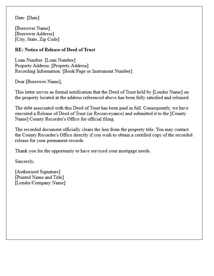 Notice of Deed of Trust Release Letter