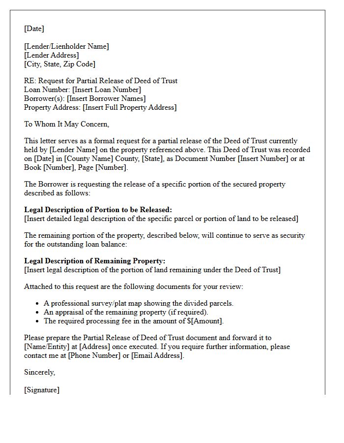 Partial Release of Deed of Trust Letter