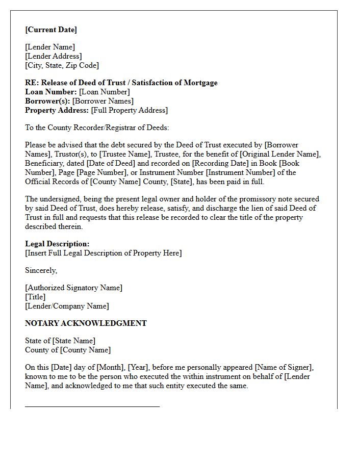 Residential Deed of Trust Release Letter