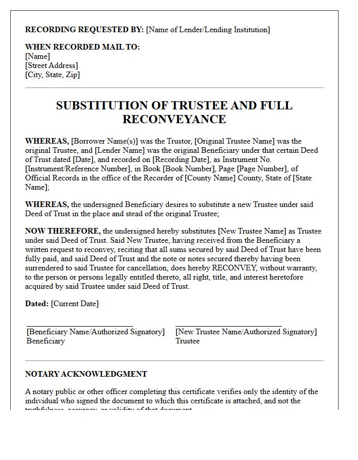 Substitution of Trustee and Reconveyance Letter