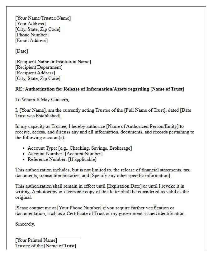 Trustee Authorization for Release Letter