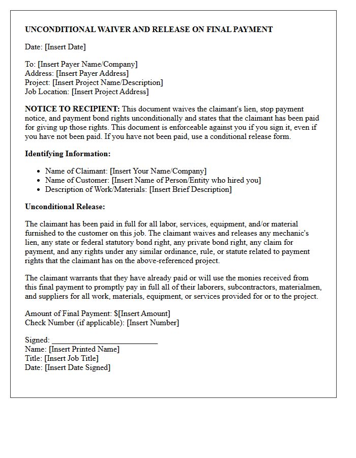Final Payment Unconditional Release Letter