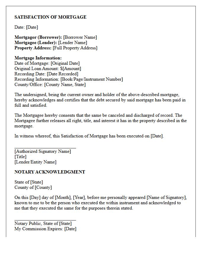 Full Satisfaction of Mortgage Letter