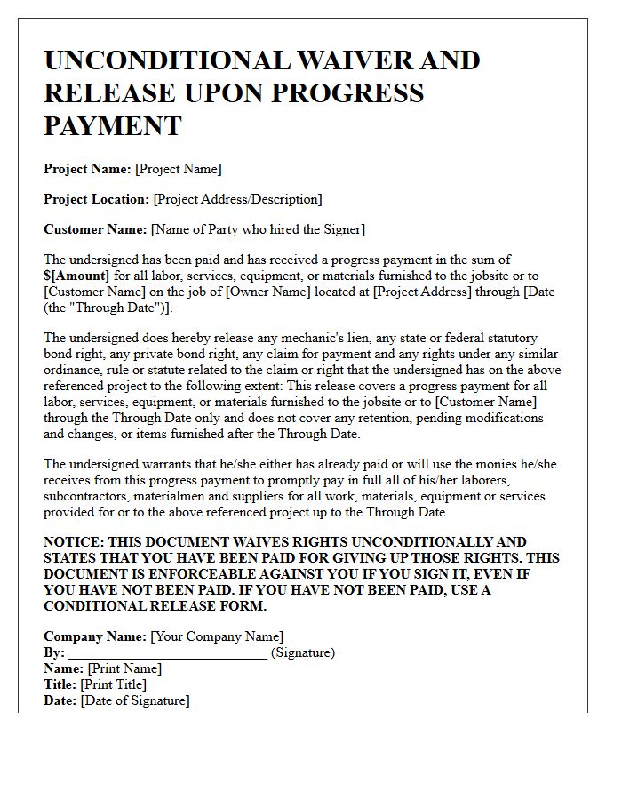 Notice of Unconditional Lien Release Letter