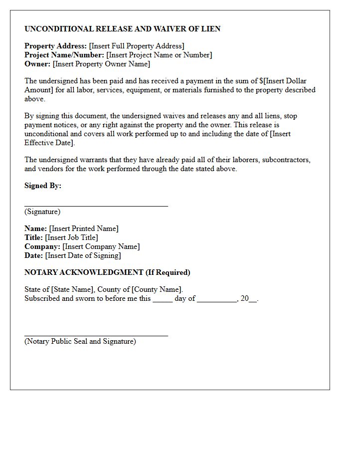 Real Property Unconditional Release Letter
