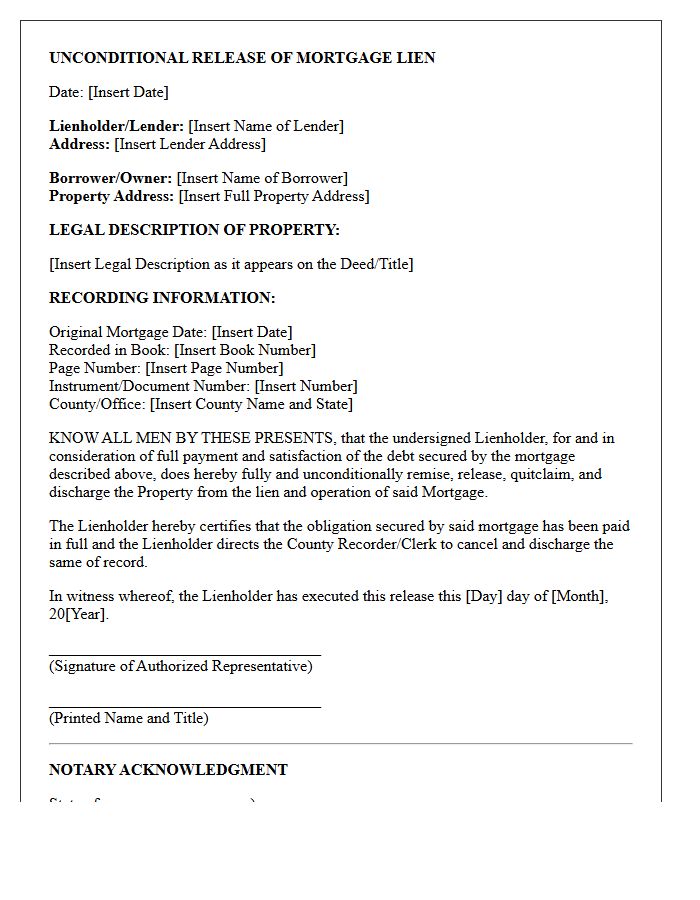 Unconditional Release of Mortgage Lien Letter