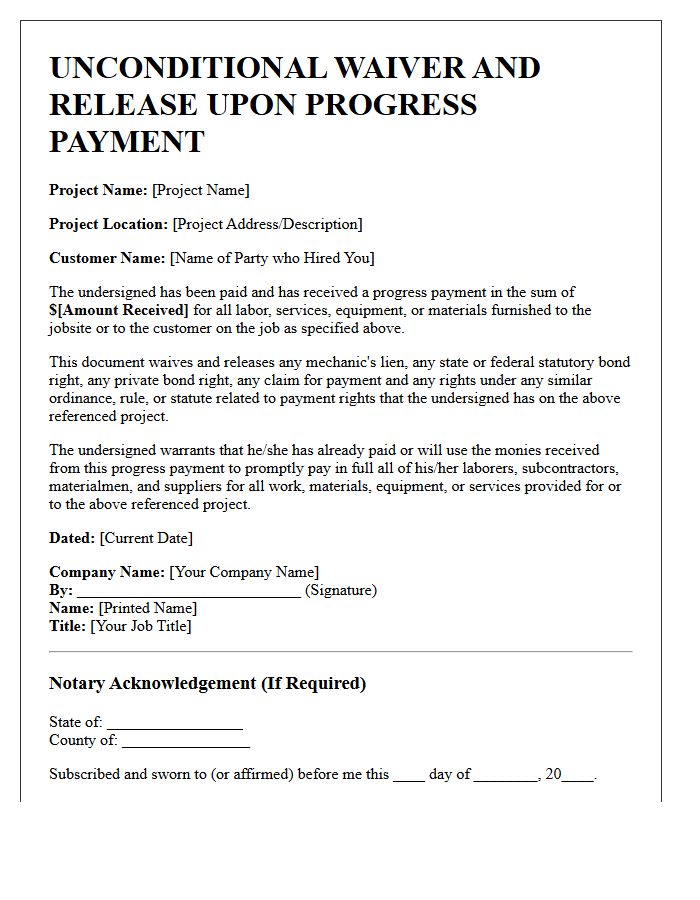 Unconditional Waiver and Release of Lien Letter