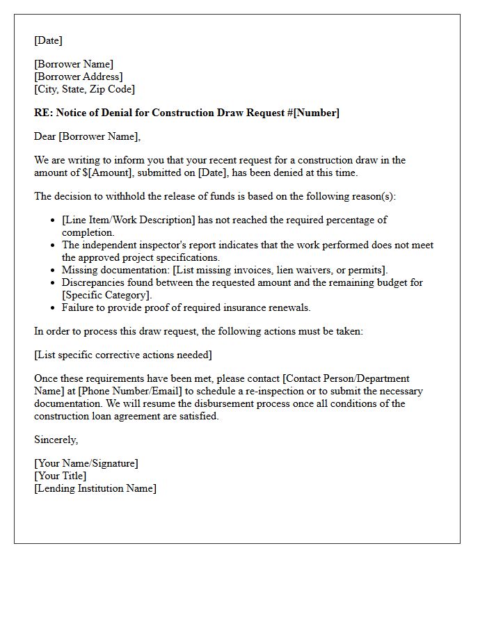 Denial Letter For Release Of Construction Draw Funds