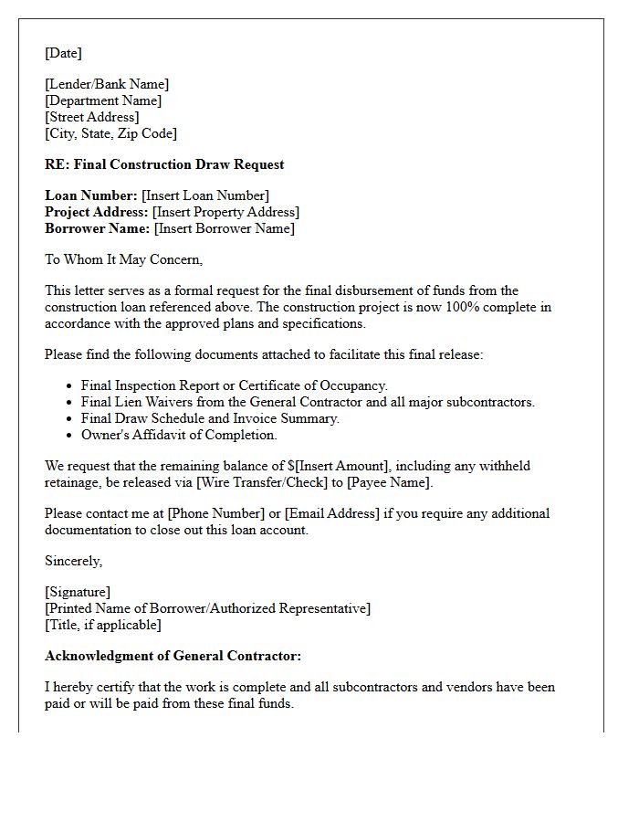 Final Release Of Construction Draw Funds Letter