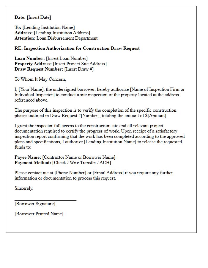 Inspection Authorization Letter For Construction Draw Funds Release