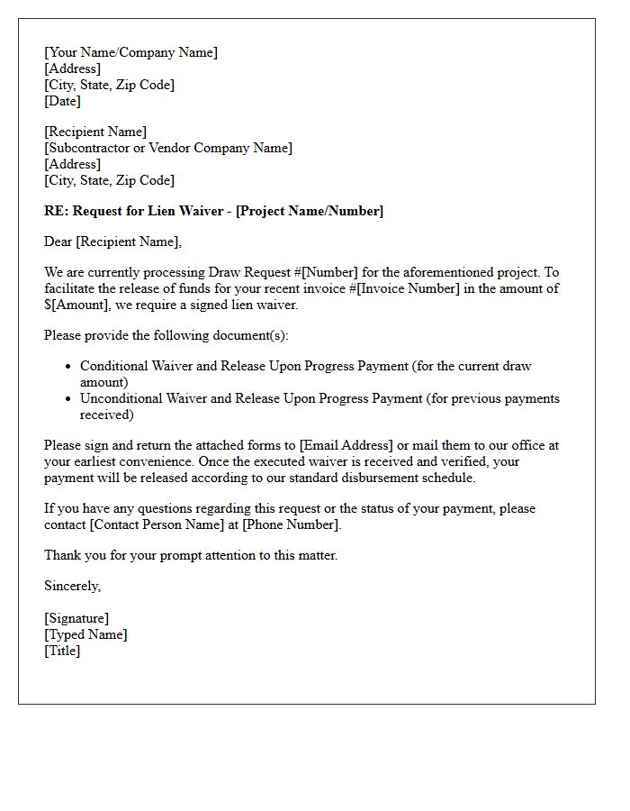 Lien Waiver Request Letter For Construction Draw Funds Release