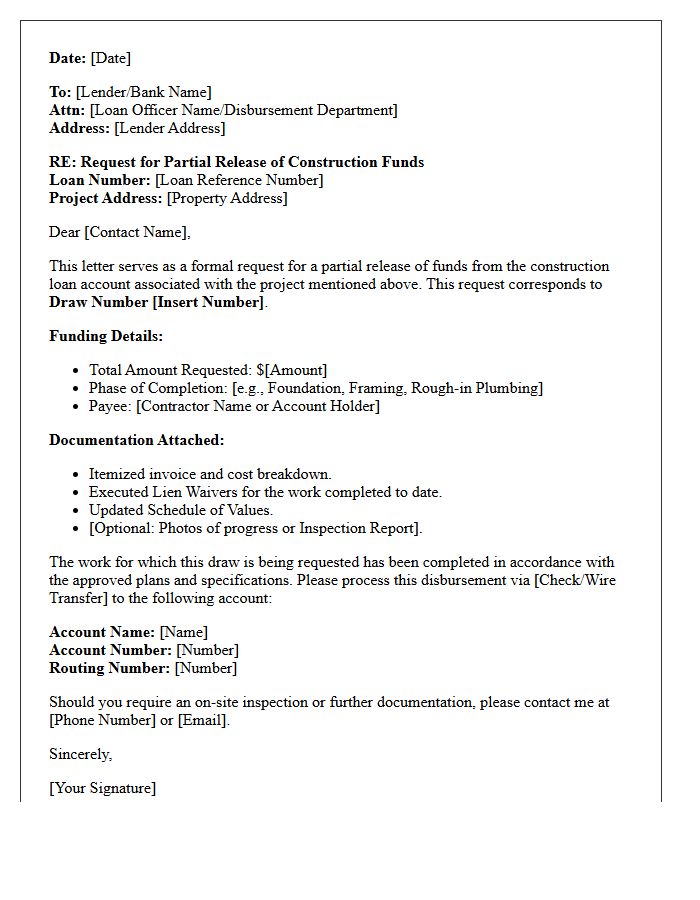 Partial Release Of Construction Draw Funds Letter