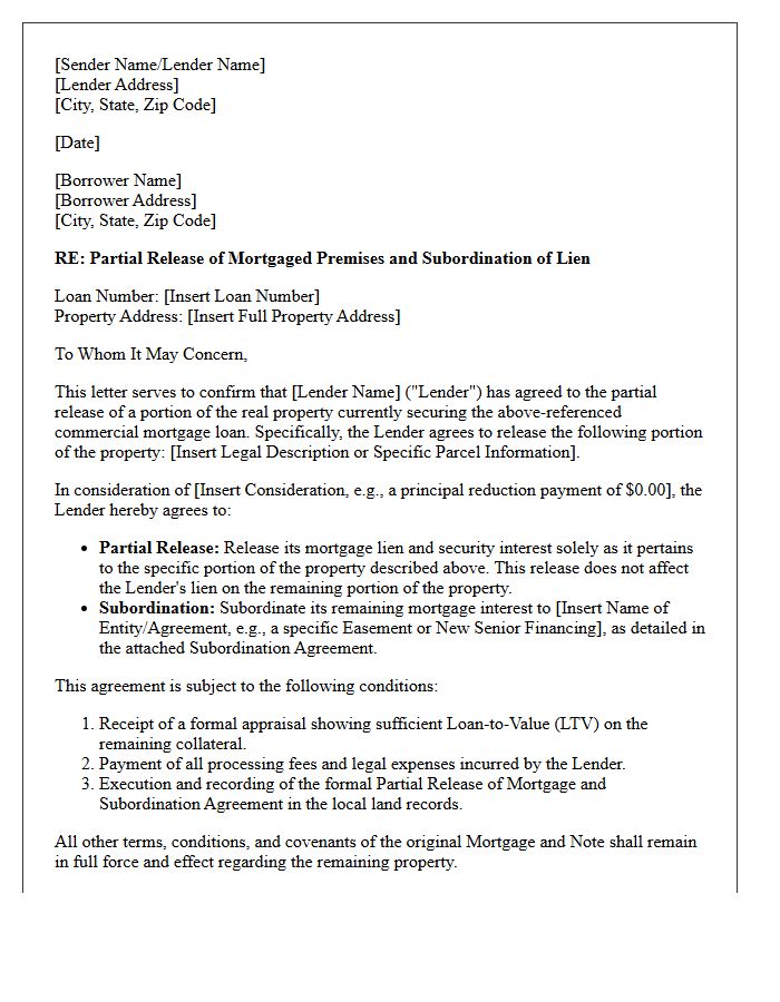 Commercial Mortgage Subordination And Partial Release Letter