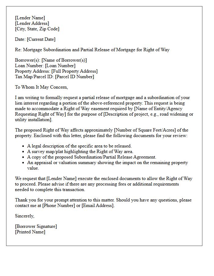 Mortgage Subordination And Partial Release Letter For Right Of Way