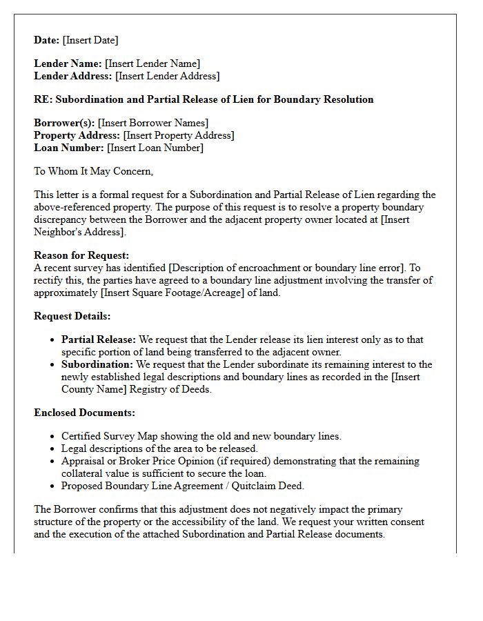 Subordination And Partial Release Letter For Boundary Resolution