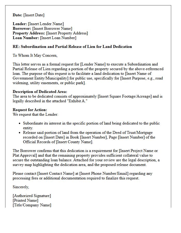 Subordination And Partial Release Letter For Land Dedication