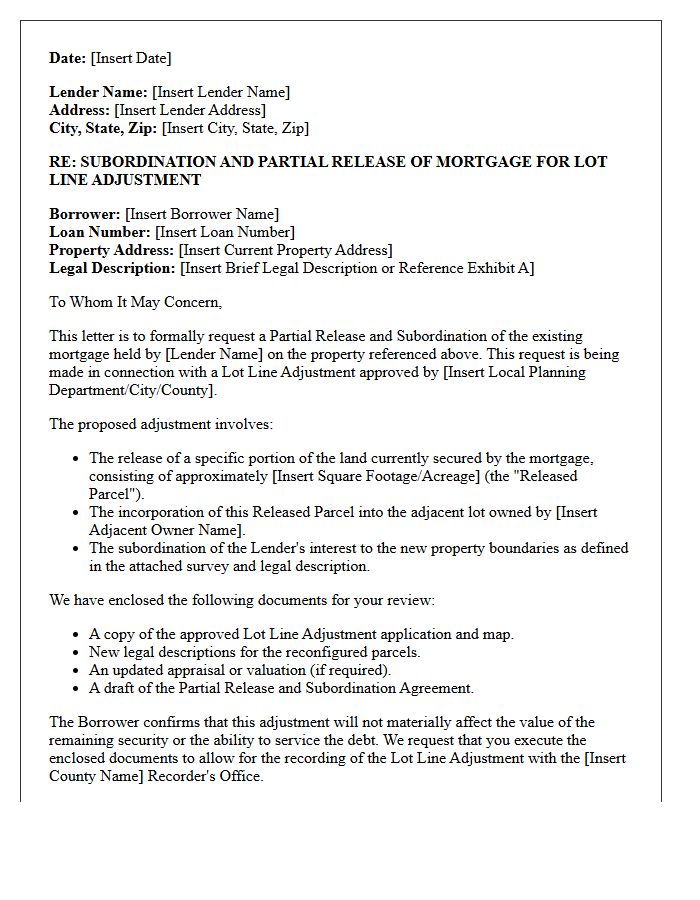 Subordination And Partial Release Letter For Lot Line Adjustment