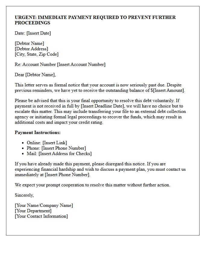 Immediate Payment Is Required To Prevent Further Debt Collection Proceedings