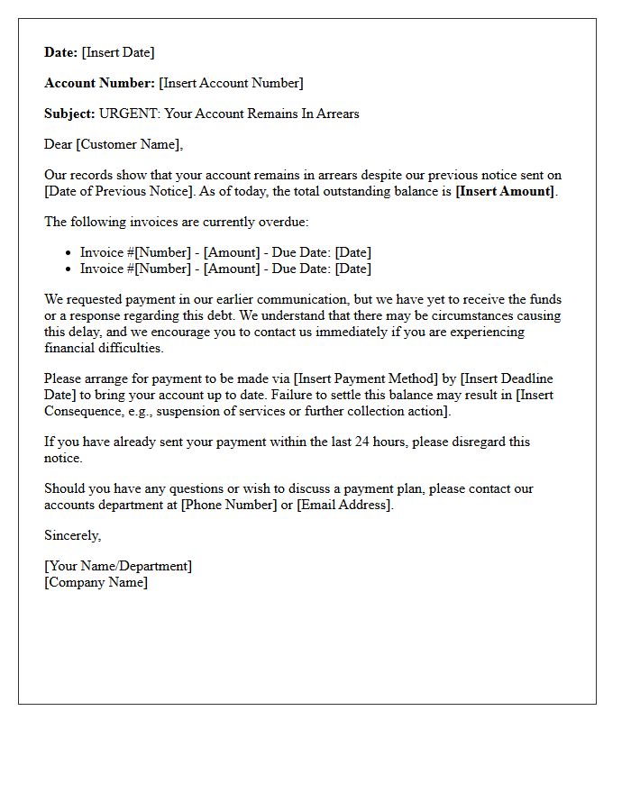 Our Records Show Your Account Remains In Arrears Despite Our Previous Notice