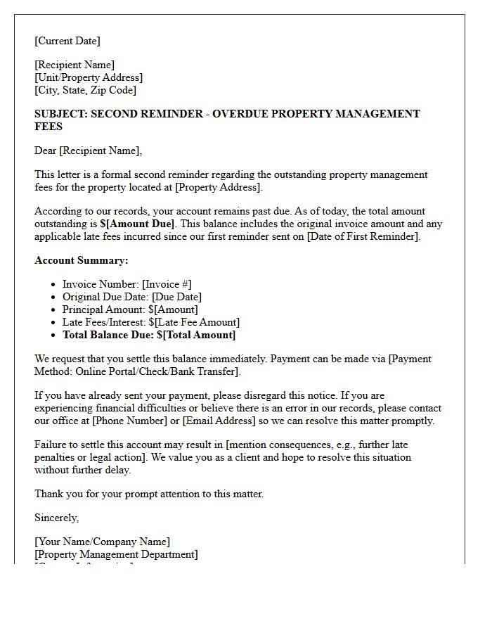This Letter Is A Second Reminder Regarding Your Overdue Property Management Fees