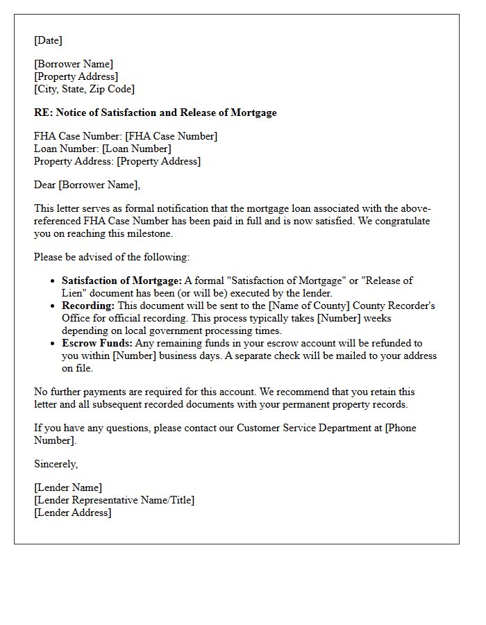 FHA Loan Notice of Satisfaction and Release Letter