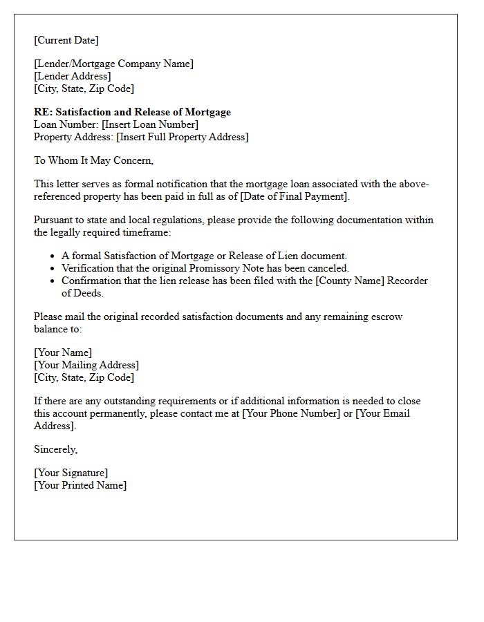 Full Payoff Mortgage Satisfaction and Release Letter