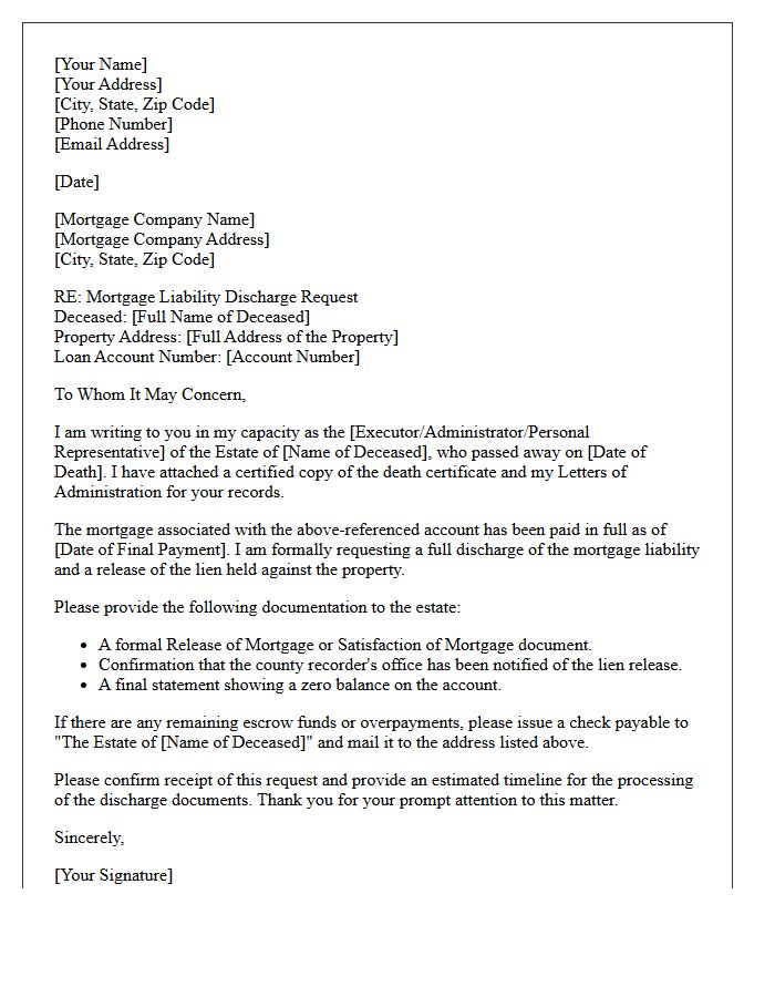 Estate Mortgage Liability Discharge Letter