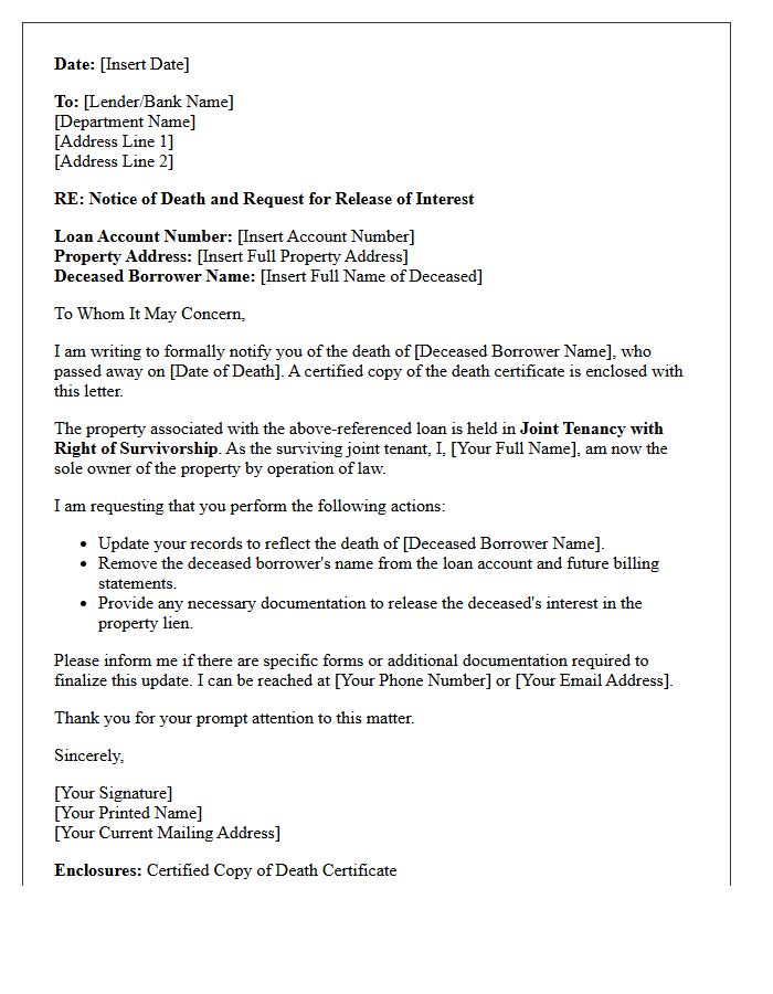 Joint Tenancy Deceased Borrower Release Letter