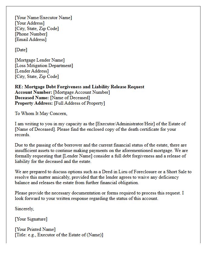 Mortgage Debt Forgiveness and Deceased Liability Release Letter