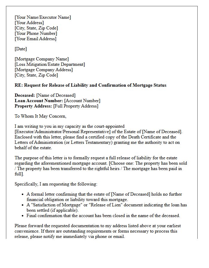 Probate Estate Mortgage Liability Release Letter