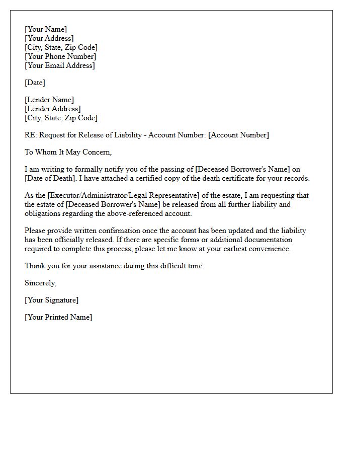 Release of Deceased Borrower Liability Letter