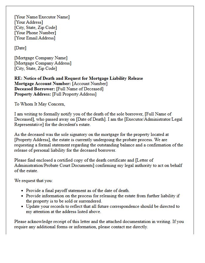 Sole Borrower Posthumous Mortgage Liability Release Letter