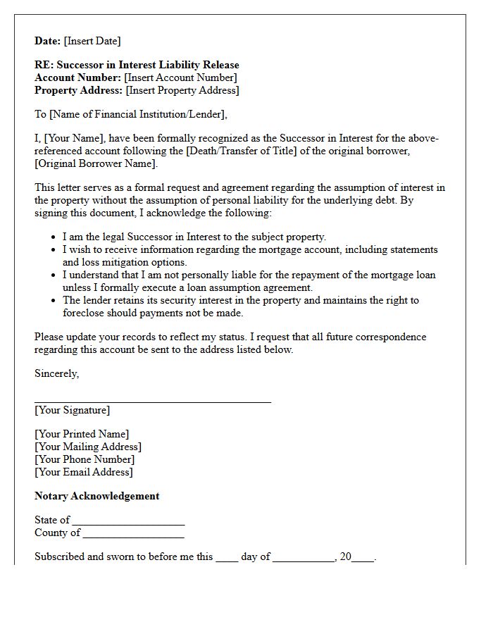 Successor in Interest Liability Release Letter