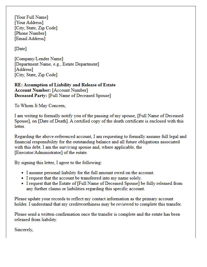 Surviving Spouse Liability Assumption and Release Letter