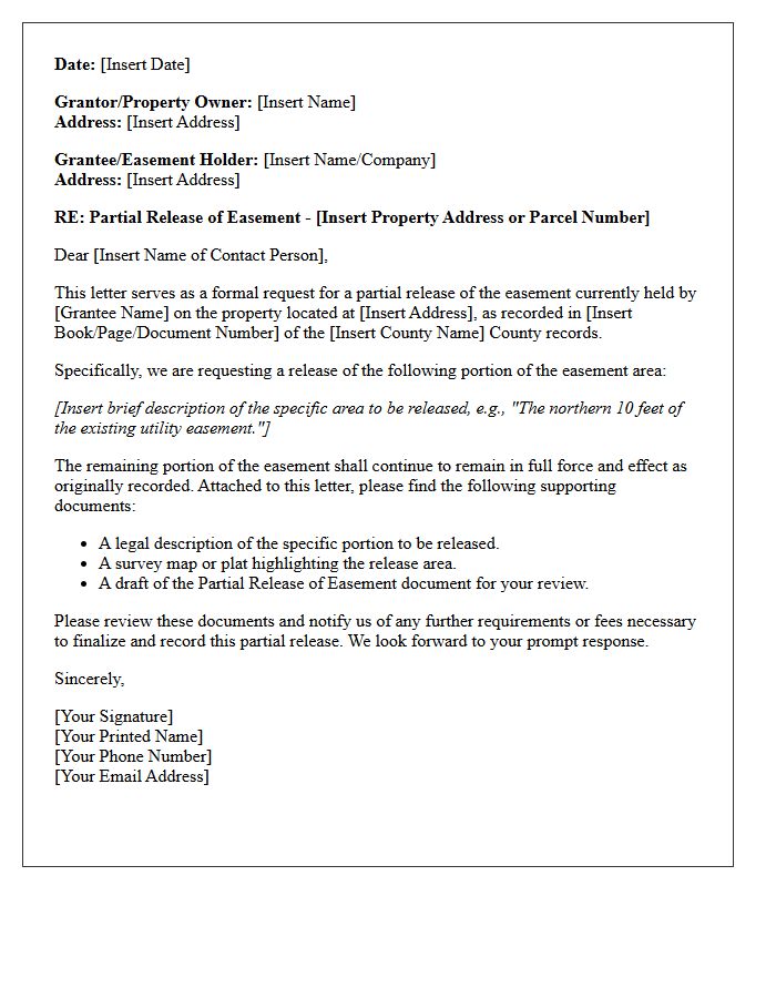 Easement Agreement Partial Release Letter