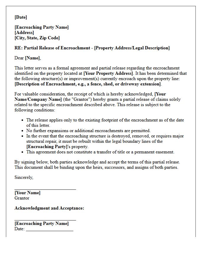 Encroachment Resolution Partial Release Letter
