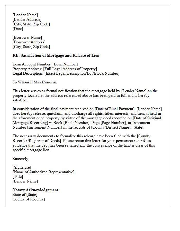 Land Conveyance Mortgage Release Letter