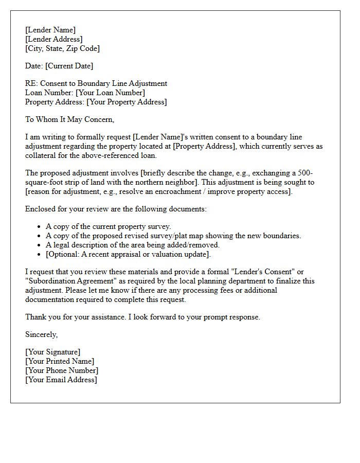 Lender Consent to Boundary Adjustment Letter