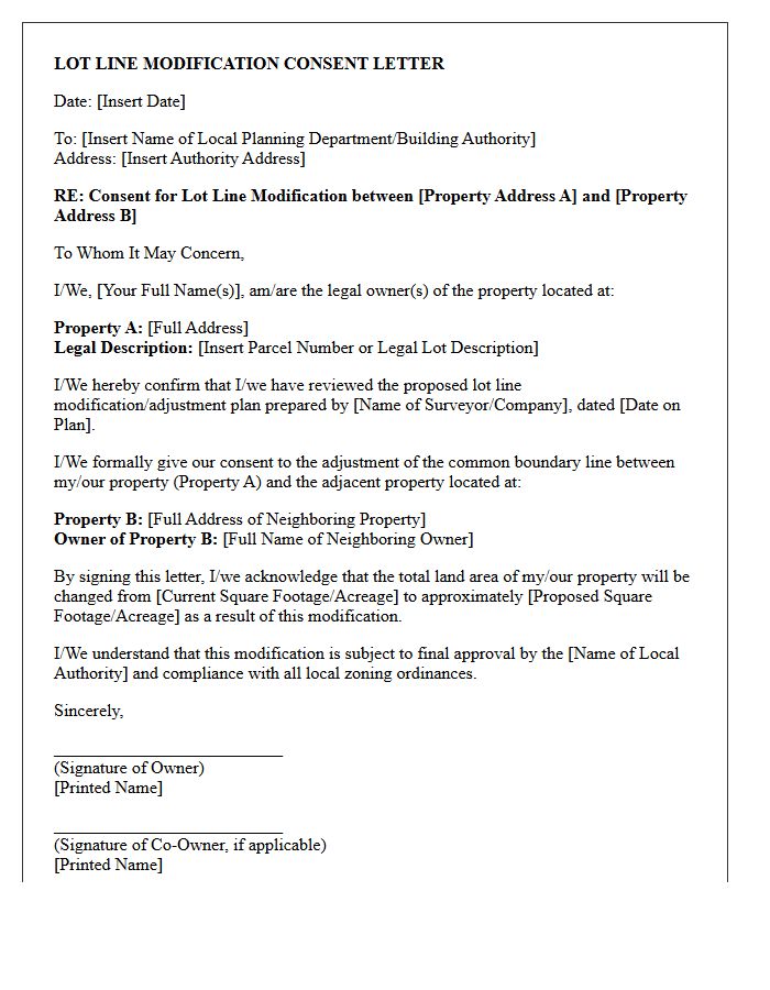 Lot Line Modification Consent Letter