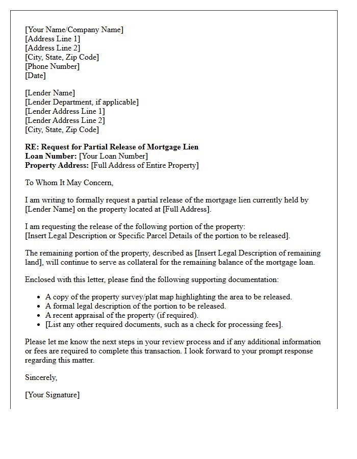 Mortgage Lien Partial Release Letter