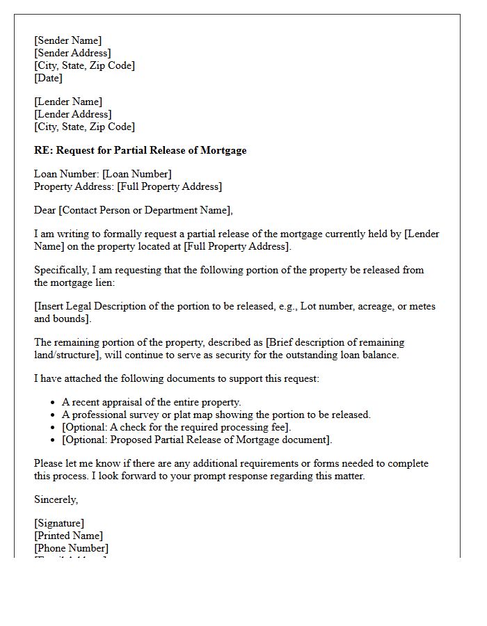 Partial Release of Mortgage Letter