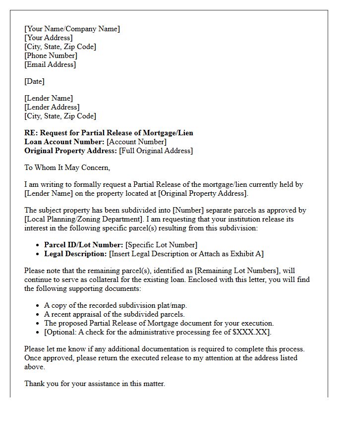 Property Subdivision Partial Release Letter