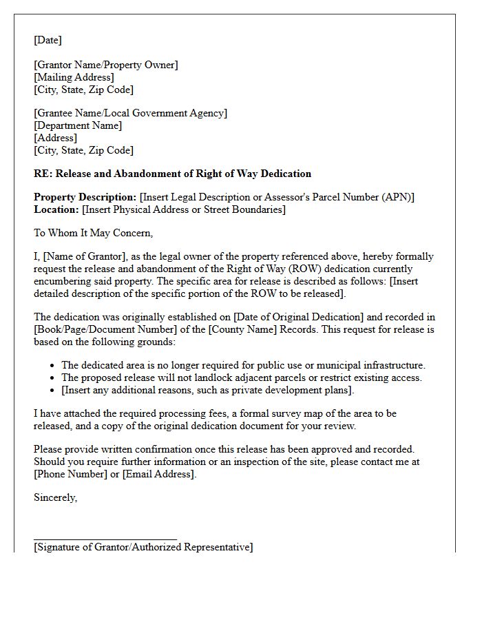 Right of Way Dedication Release Letter