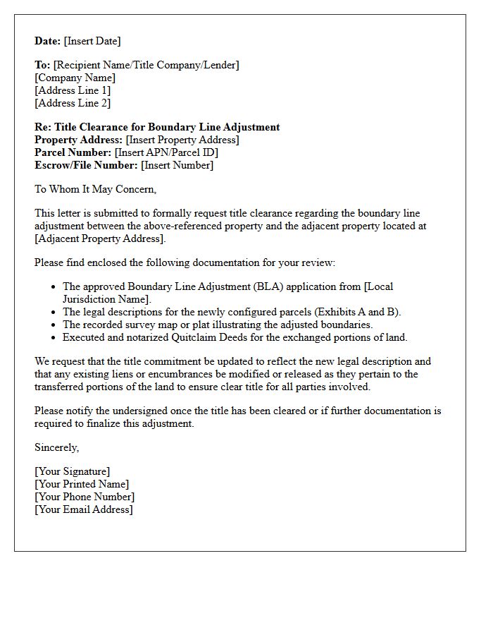 Title Clearance Boundary Adjustment Letter