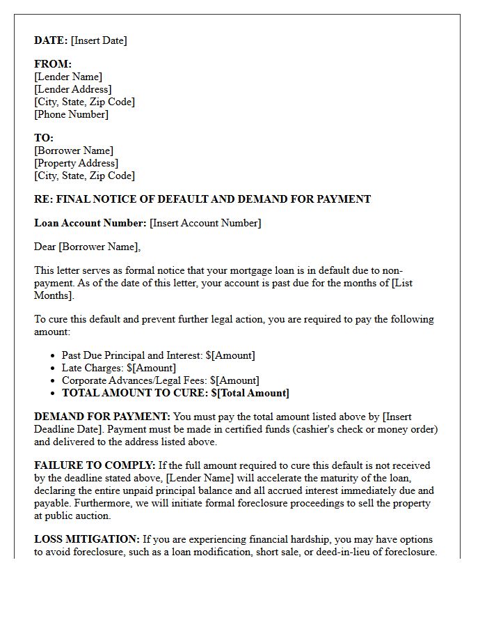 Final Pre-Foreclosure Notice of Default and Demand for Payment Letter