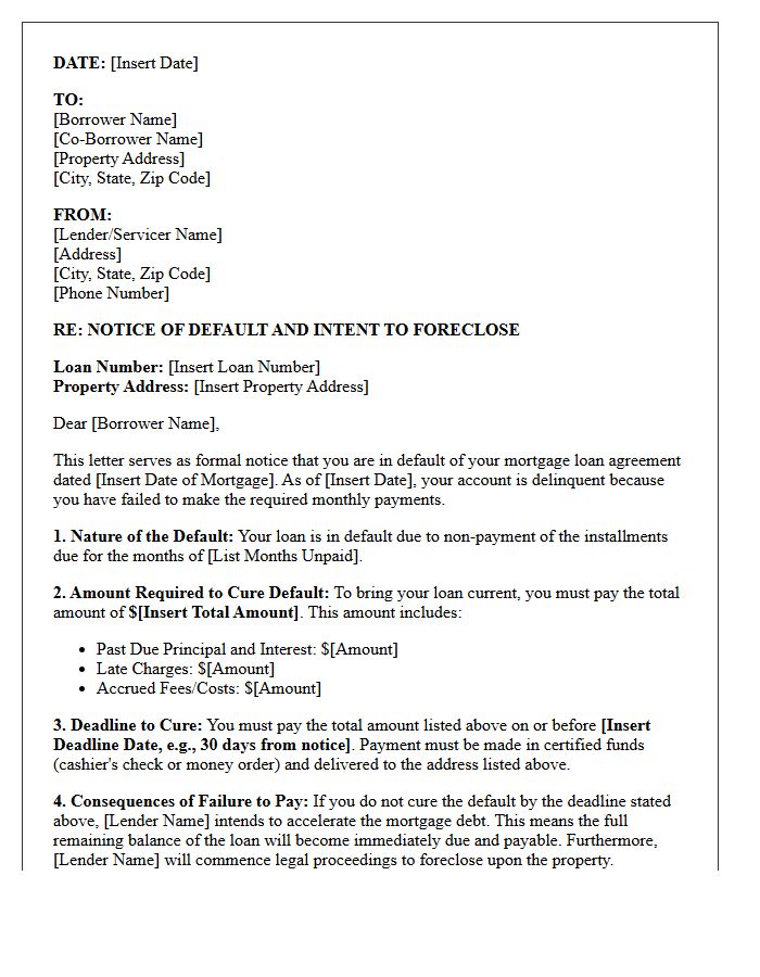 Residential Mortgage Notice of Default and Demand for Payment Letter