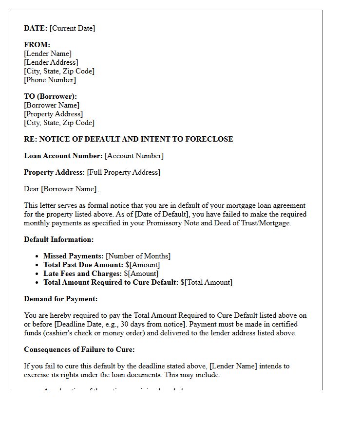 Standard Mortgage Notice of Default and Demand for Payment Letter