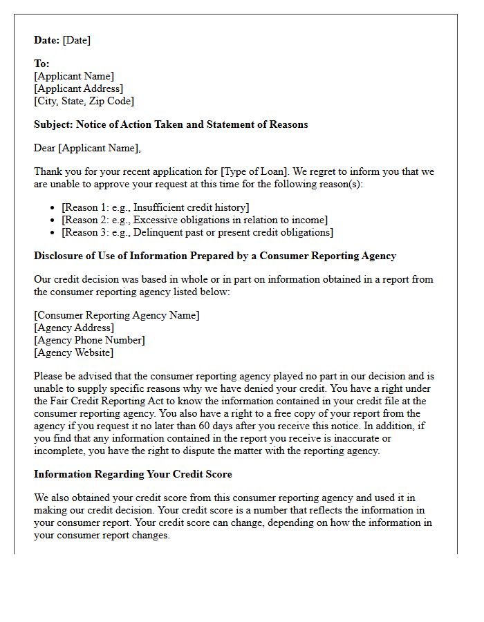 Adverse Action and Loan Denial Letter